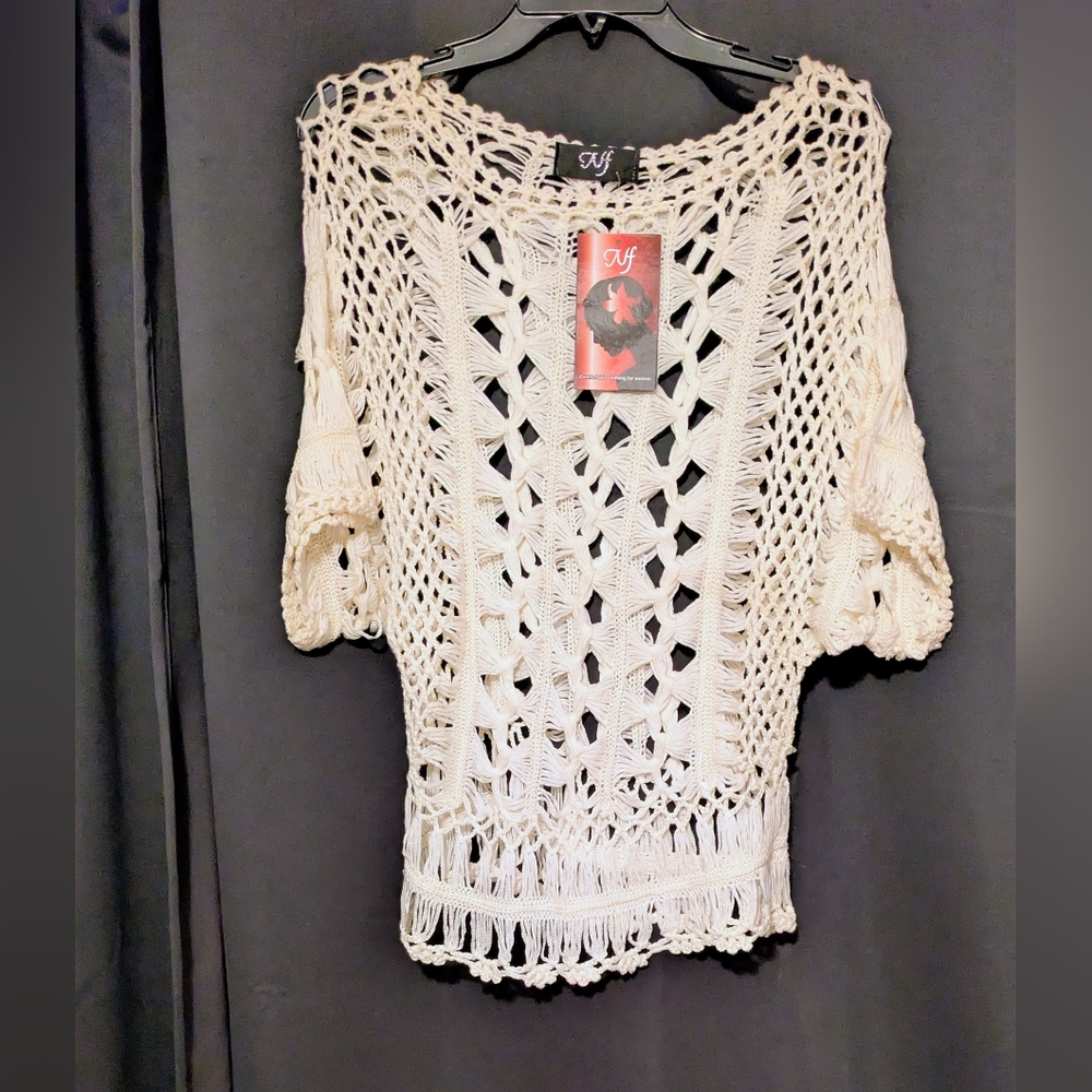 Cream Crochet Knit Top Home Spun Made By NF Size Free Size 100% Cotton